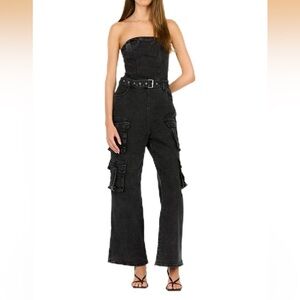 NWT Forever 21 denim cargo jumpsuit